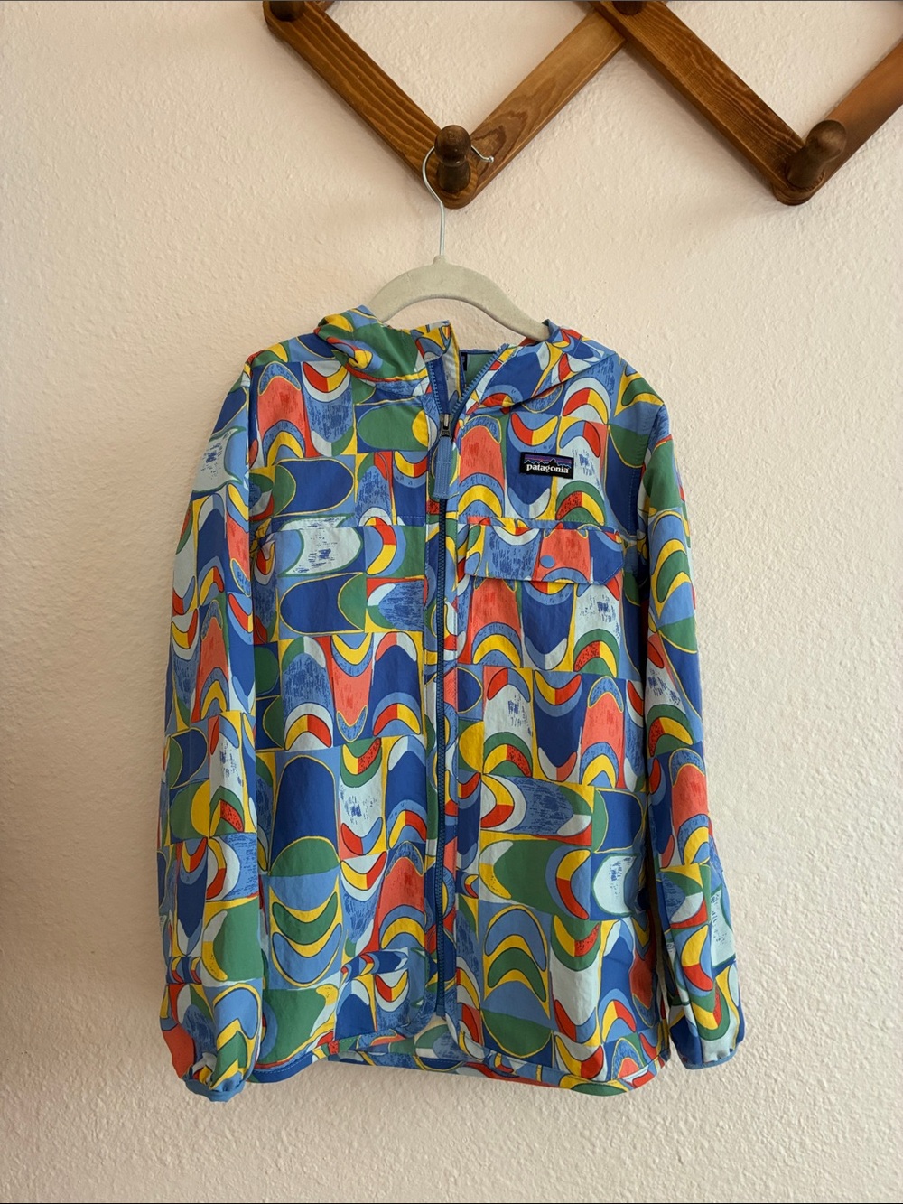 Patagonia Kids Hooded Rain Jacket in Blue, Green, Red and Yellow